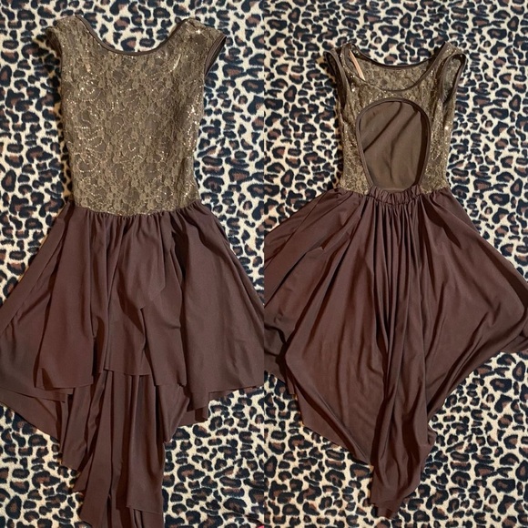 Brown and gold leotard with asymmetrical skirt attached - Picture 5 of 5